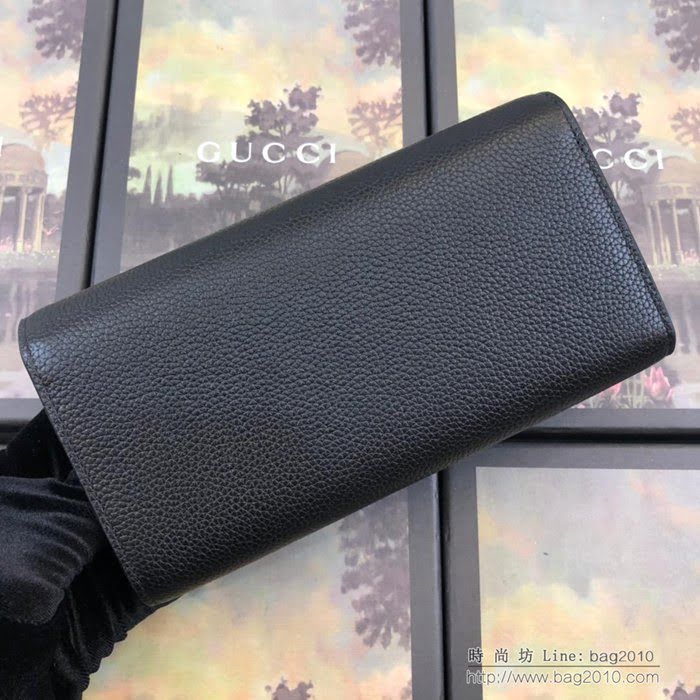 GUCCI古馳錢包 2019新款 Zumi系列 粒面皮革 互扣式G馬銜扣 女款翻蓋長錢包 573612 黑色  ydgq3279